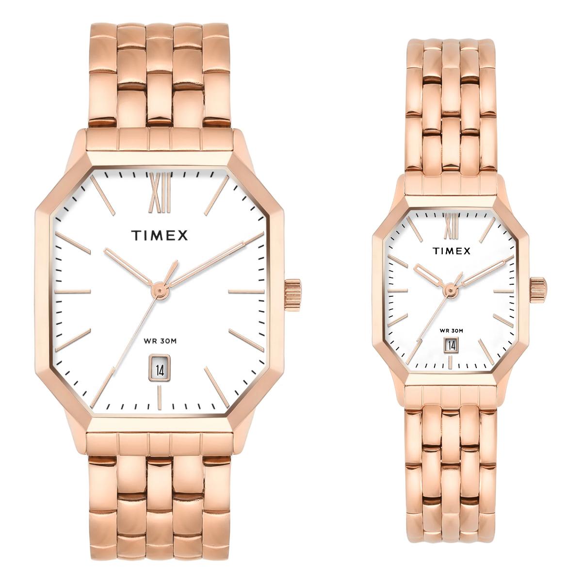 Timex Octagonal White Dial Analog Pair Watch - TW00PR355