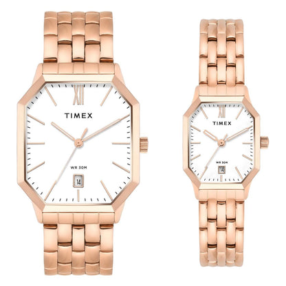 Timex Octagonal White Dial Analog Pair Watch - TW00PR355