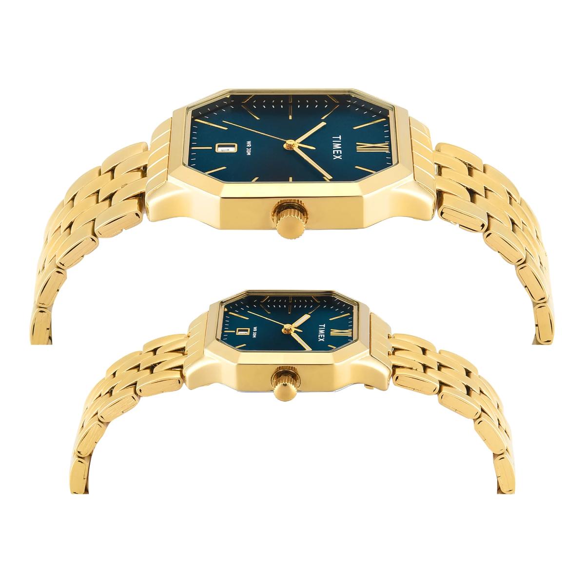 Timex Octagonal Teal Dial Analog Pair Watch - TW00PR356
