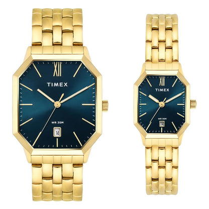 Timex Octagonal Teal Dial Analog Pair Watch - TW00PR356