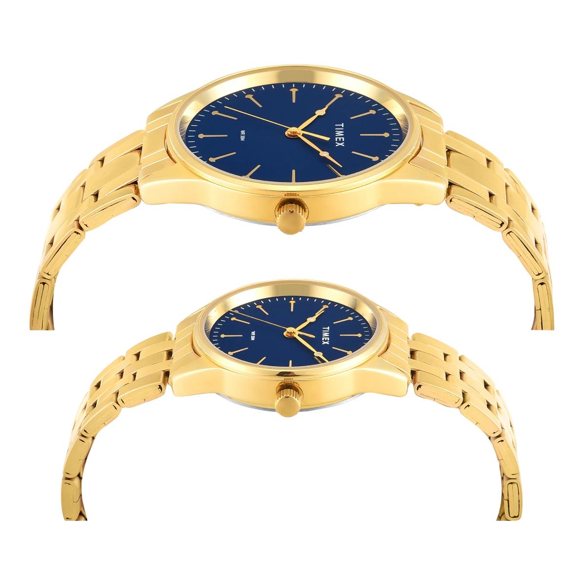 Timex Round Blue Dial Analog Stainless Steel Pair Watch TW00PR357