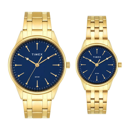 Timex Round Blue Dial Analog Stainless Steel Pair Watch TW00PR357