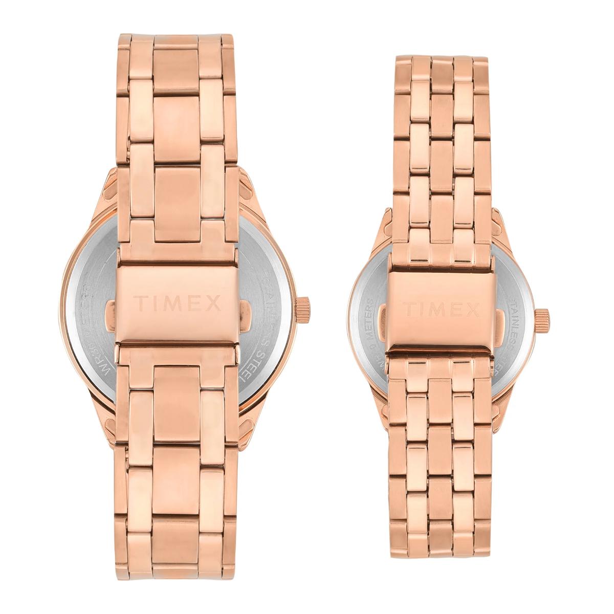 Timex Round White Dial Analog Stainless Steel Pair Watch TW00PR358