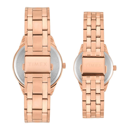 Timex Round White Dial Analog Stainless Steel Pair Watch TW00PR358