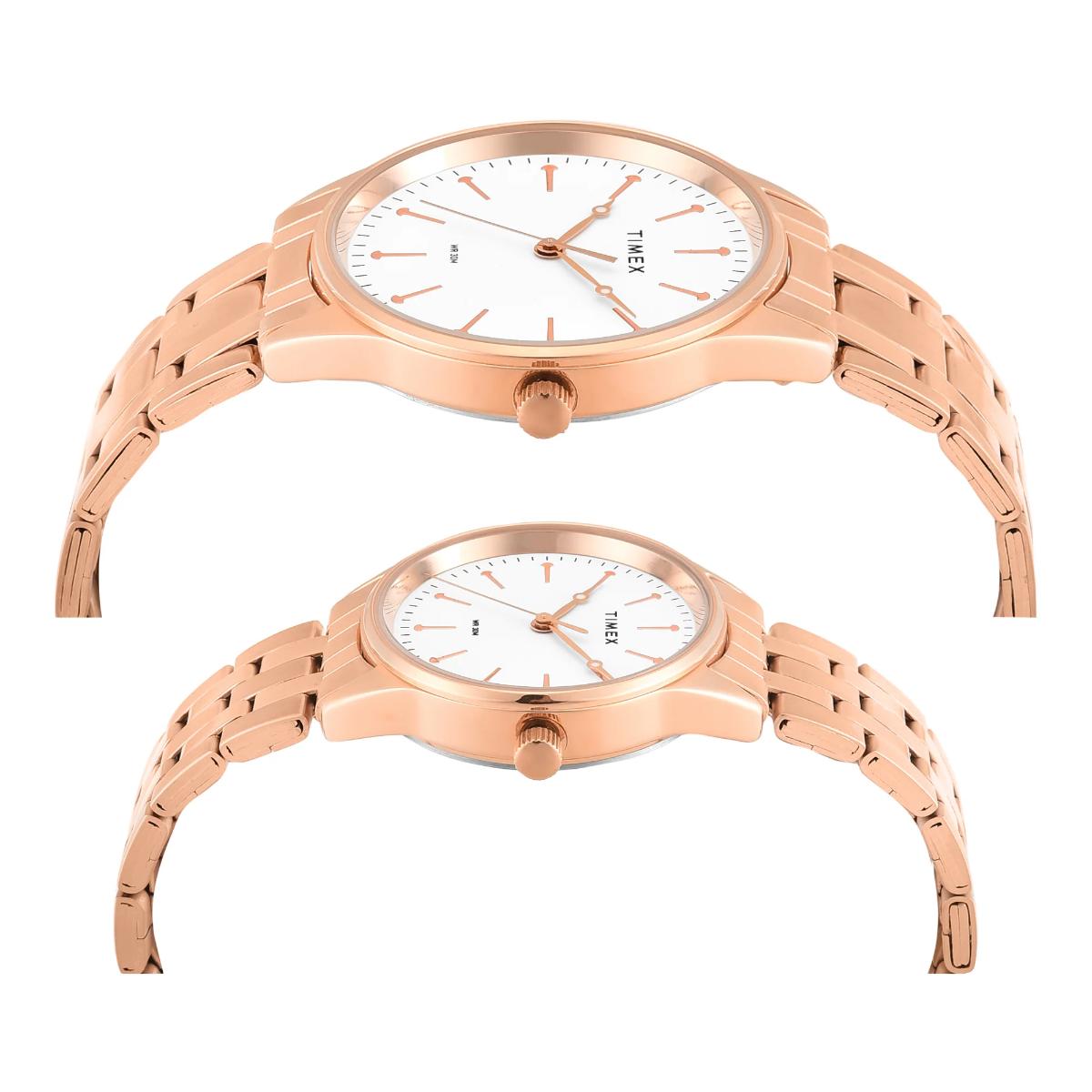 Timex Round White Dial Analog Stainless Steel Pair Watch TW00PR358