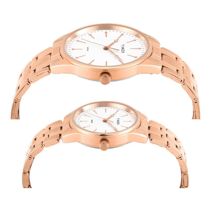 Timex Round White Dial Analog Stainless Steel Pair Watch TW00PR358