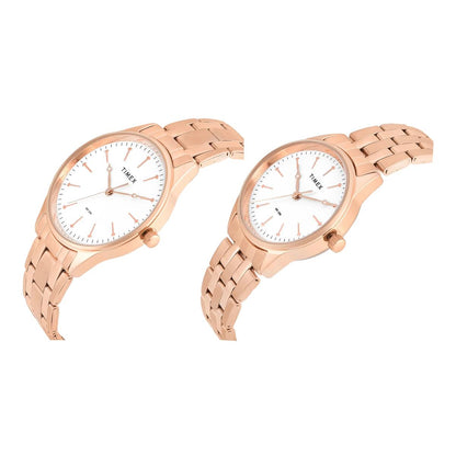 Timex Round White Dial Analog Stainless Steel Pair Watch TW00PR358