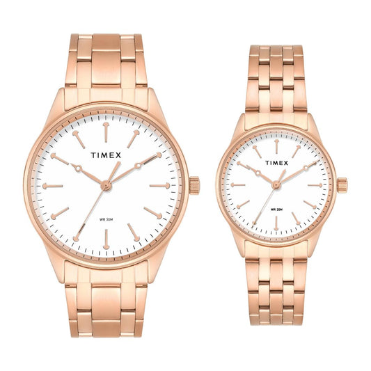 Timex Round White Dial Analog Stainless Steel Pair Watch TW00PR358