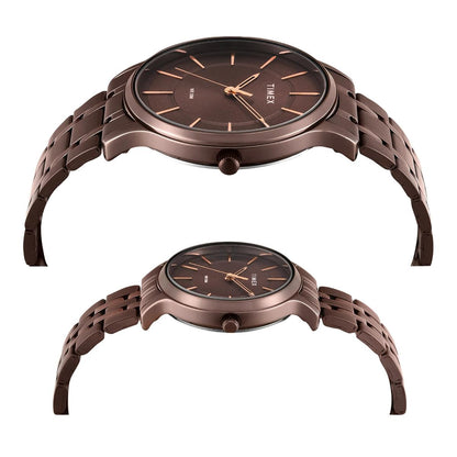 Timex Round Brown Dial Analog Stainless Steel Pair Watch TW00PR364