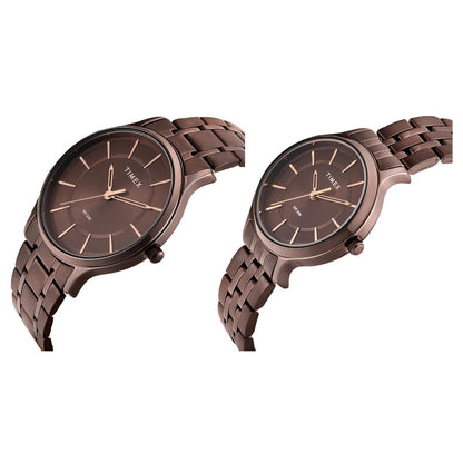 Timex Round Brown Dial Analog Stainless Steel Pair Watch TW00PR364
