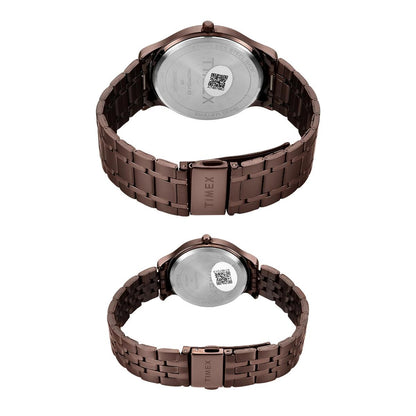 Timex Round Brown Dial Analog Stainless Steel Pair Watch TW00PR364