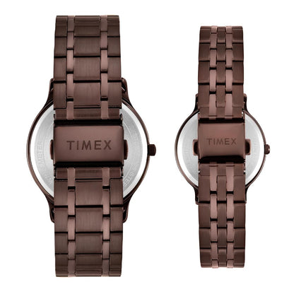 Timex Round Brown Dial Analog Stainless Steel Pair Watch TW00PR364