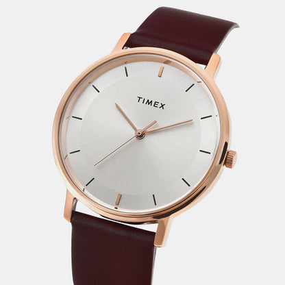 Timex Men's Silver Dial Analog Leather Strap Watch TW0TG8014
