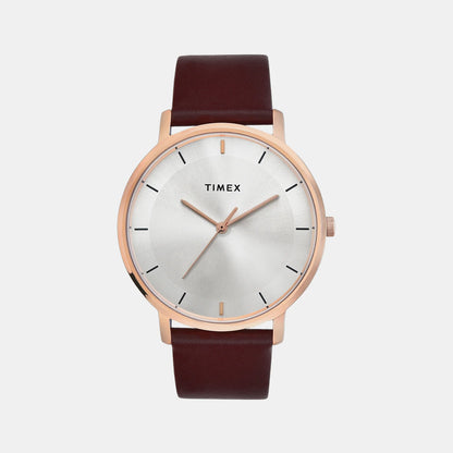 Timex Men's Silver Dial Analog Leather Strap Watch TW0TG8014