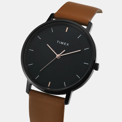 Timex Men's Black Dial Analog Leather Strap Watch TW0TG8016