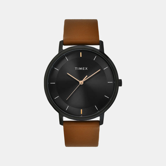 Timex Men's Black Dial Analog Leather Strap Watch TW0TG8016