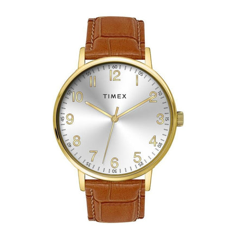 Timex Full Arabic Silver Dial Tan Croco leather Strap Men's Watch - TW0TG8026 - Buy Now at Sai Creations Watches