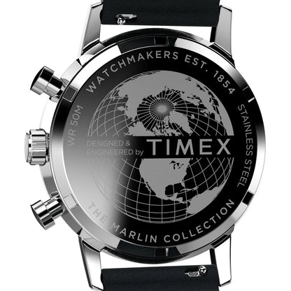 Timex watch with world map design on a white background