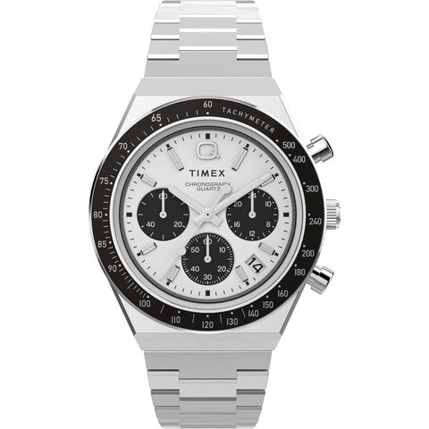 TW2W53300UJ Q Timex | White Chronograph Stainless Steel Bracelet Watch (MEN) - Buy Now at Sai Creations Watches