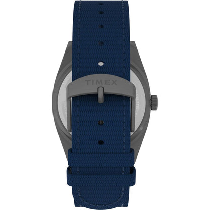Timex watch with a blue strap on a white background