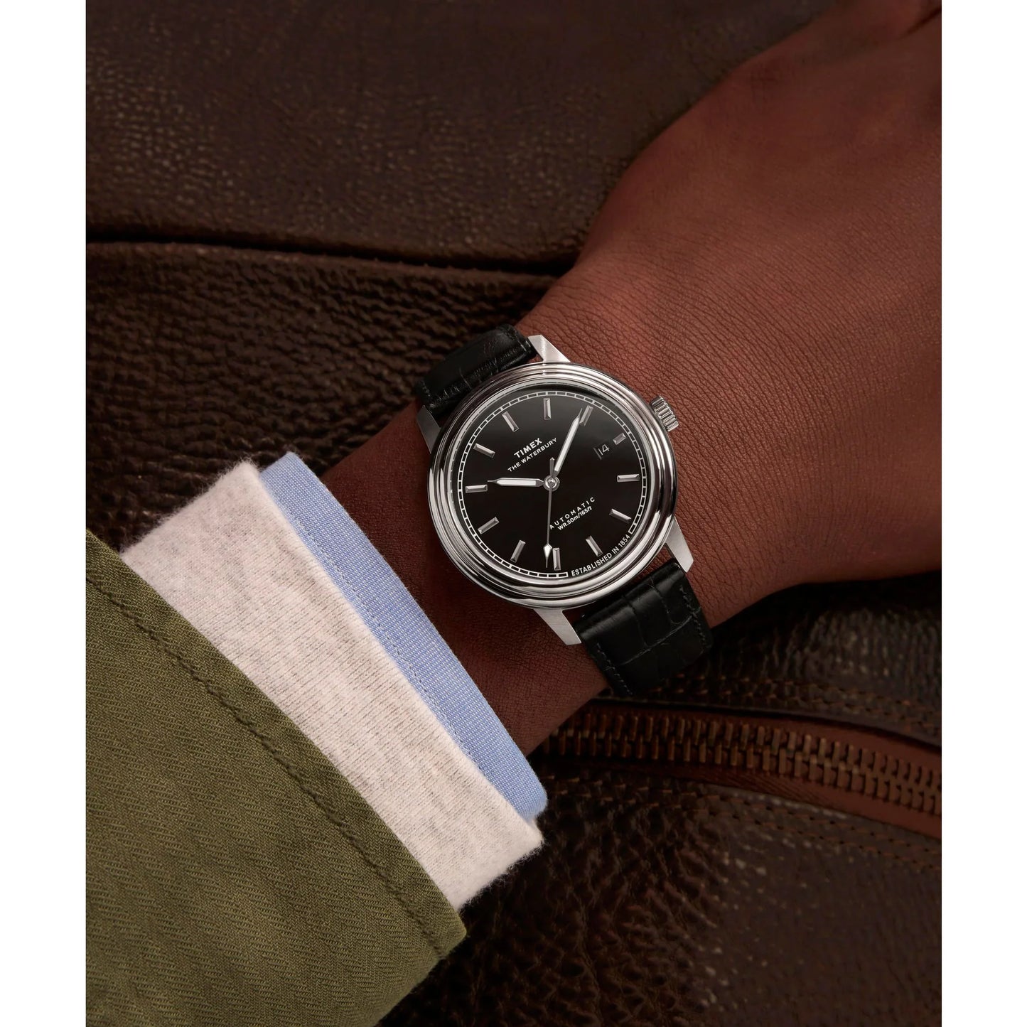 Timex Waterbury Black Round Dial Automatic Men's Watch - TW2Y23000UJ