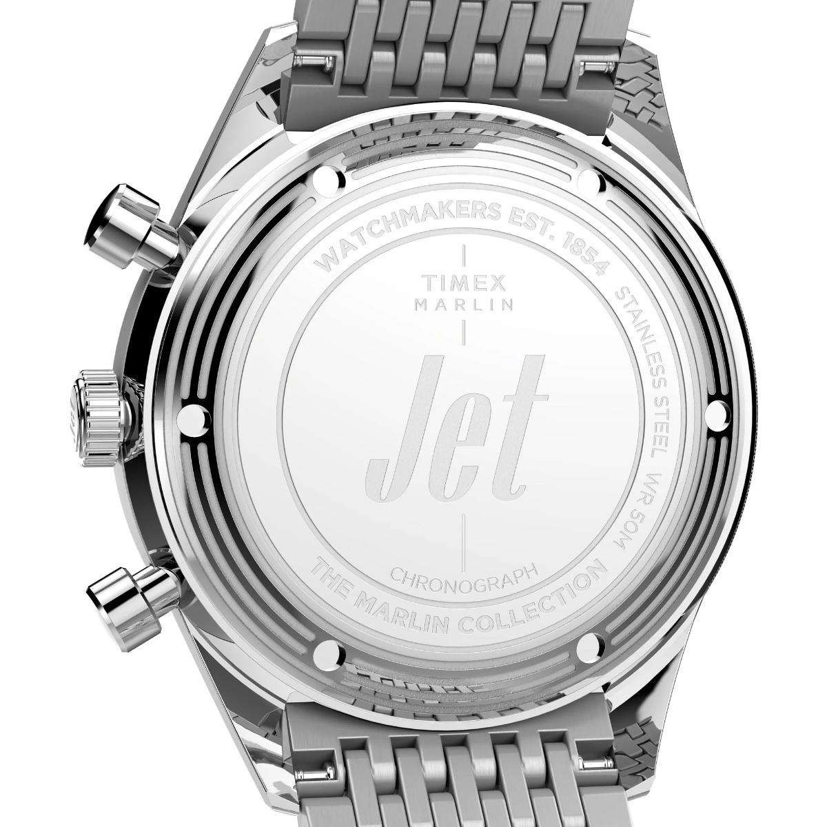 Timex Marlin Jet chronograph watch face on a white background