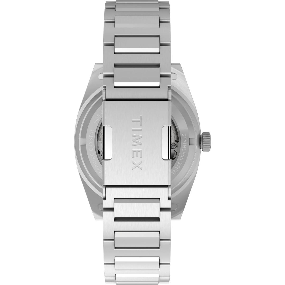 Silver Timex watch on a white background