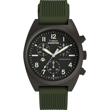 Black Timex Expedition watch on a white background