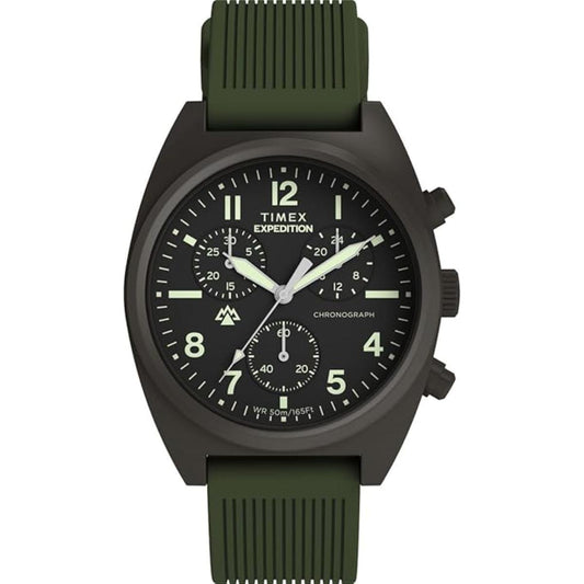 Black Timex Expedition watch on a white background