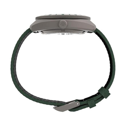 Watch with a green strap on a white background