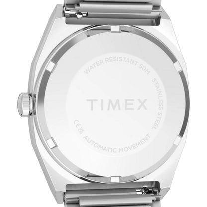 Silver Timex watch on a white background