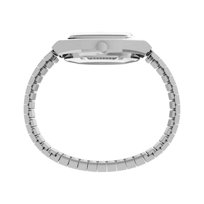 Silver watch with a metallic bracelet on a white background