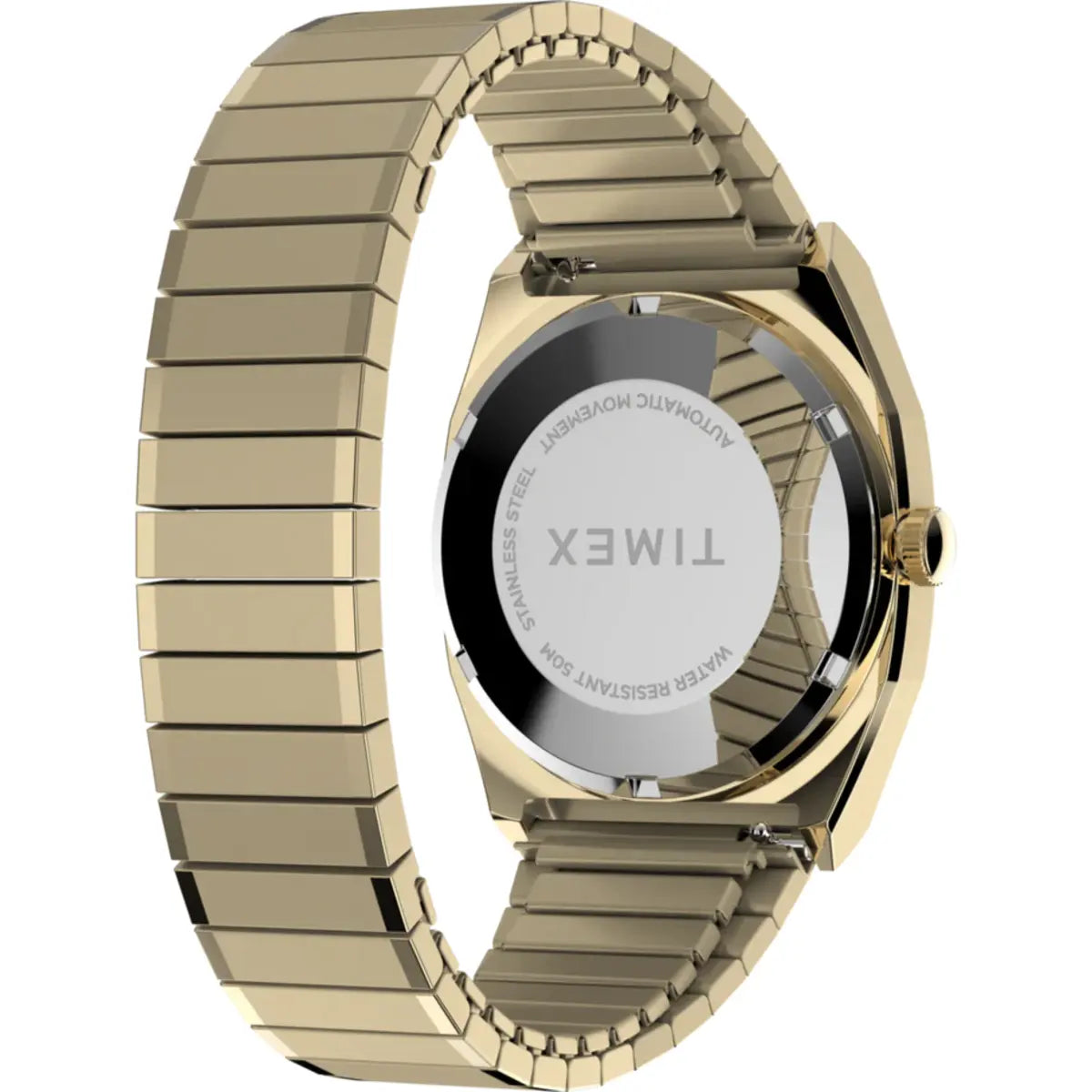 Gold watch with a visible brand name on a white background