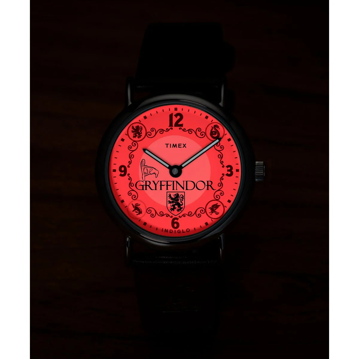 Timex watch with Gryffindor design on a dark background