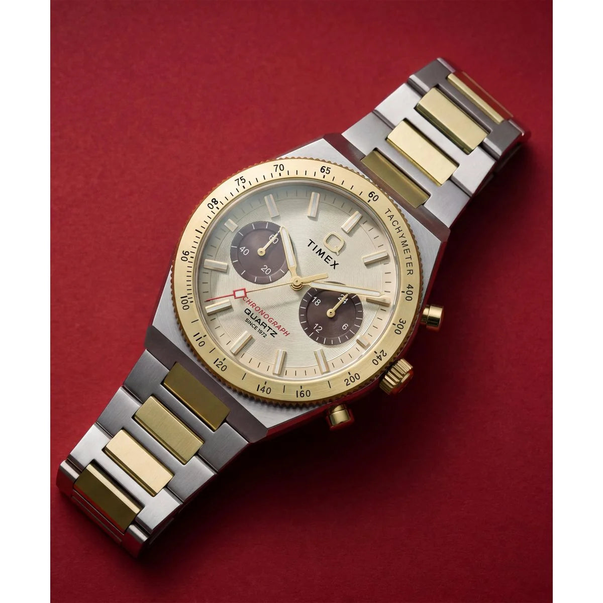 Q Timex Quartz Gold Dial Analog Chronograph Men's Watch TW2Y92300UJ