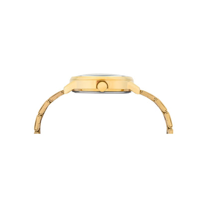 Gold watch with a white background