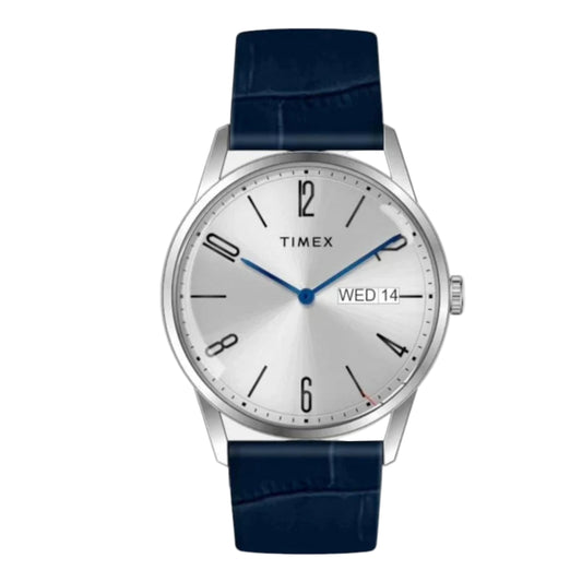 Timex watch with blue strap on a white background