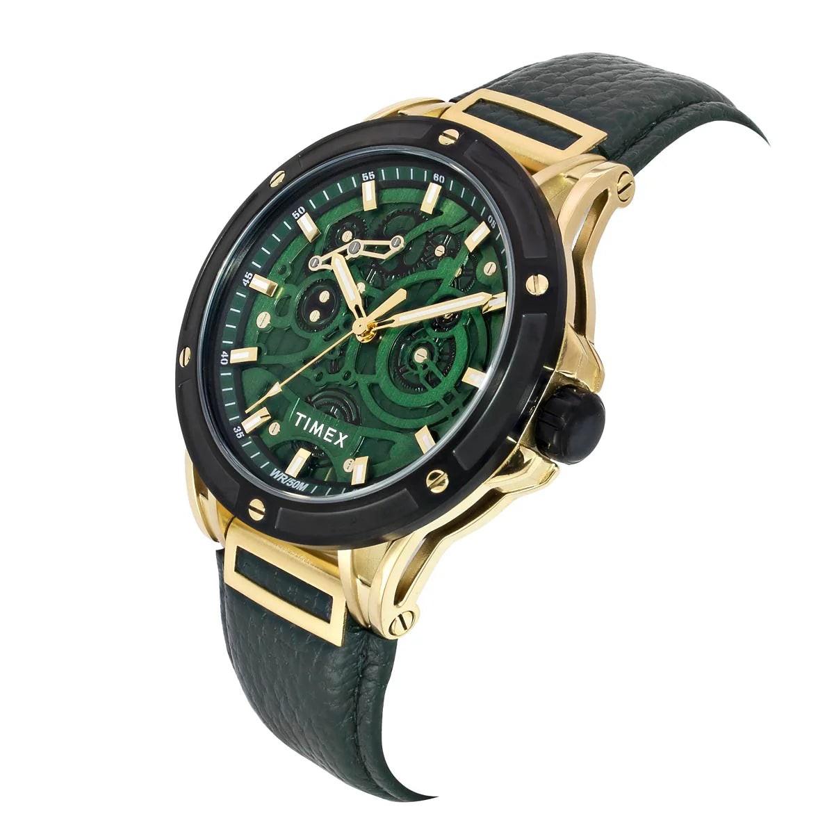 Timex Quartz Green Round Dial Analog Leather Strap Men's Watch TWEG27800