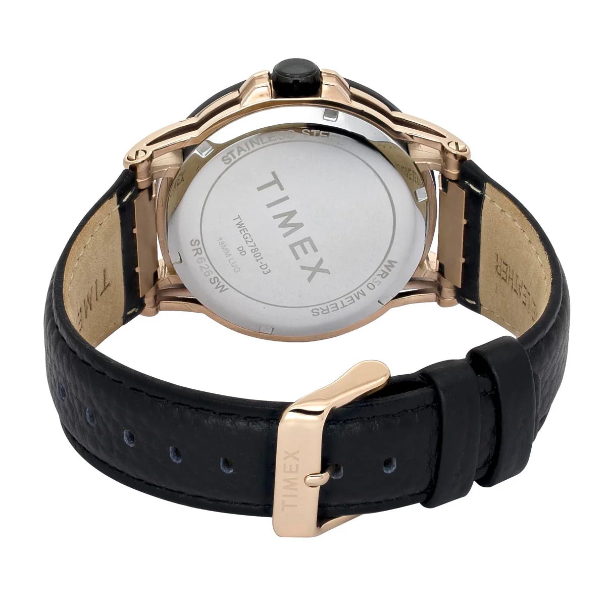 Timex Fashion Quartz Black Dial Analog Leather Strap Men Watch TWEG27801