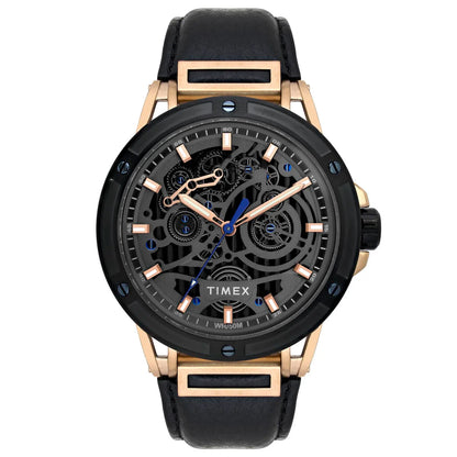 Timex Fashion Quartz Black Dial Analog Leather Strap Men Watch TWEG27801