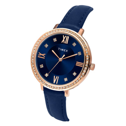 Timex Women Embellished Dial Leather Straps Analog Watch TWEL14712