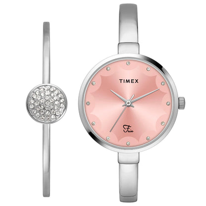 Timex Fria Women Pink Round Watch with Bracelet- TWEL18500