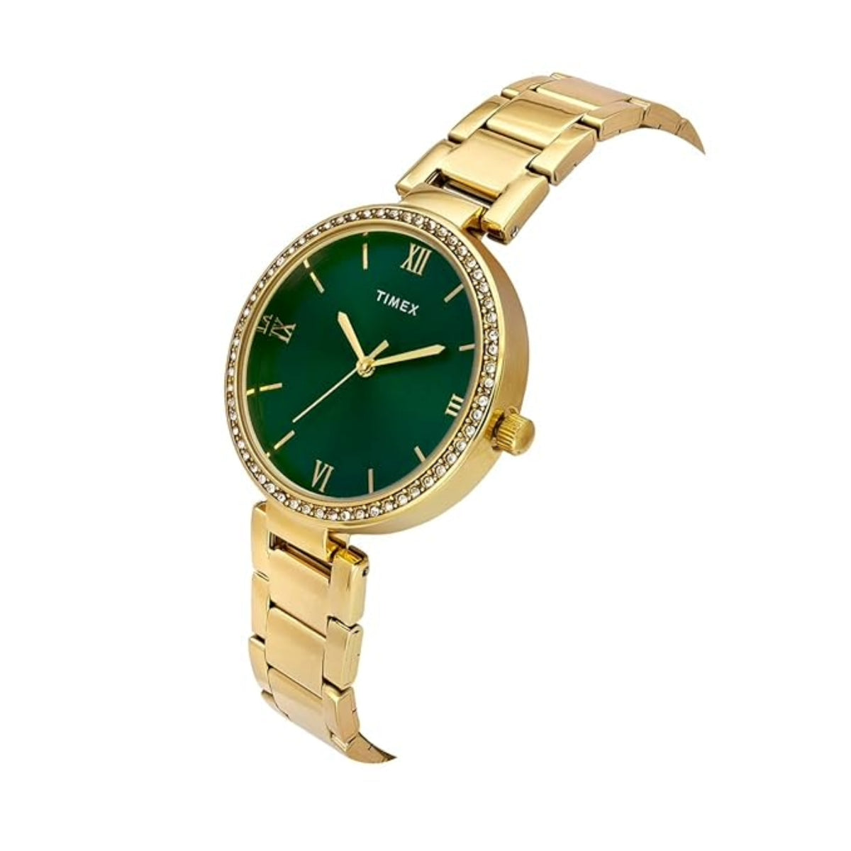 Timex Quartz Green Round Dial Analog Stainless Steel Women Watch TWEL18713