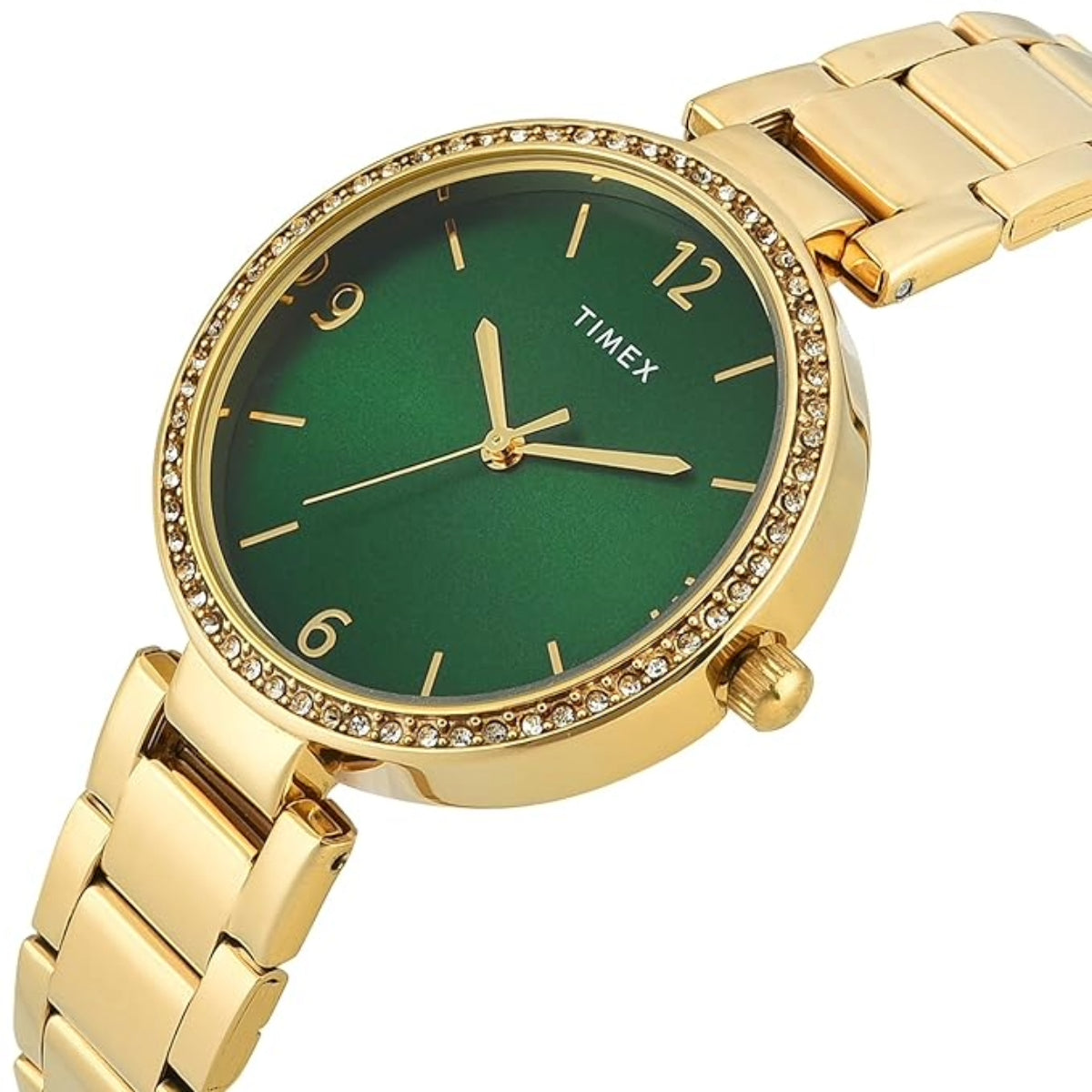 Timex Quartz Green Round Dial Analog Stainless Steel Women Watch TWEL18719