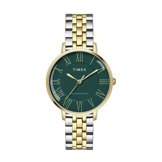 Timex Green Dial with Roman Number Two Tone Women Watch TWEL19107