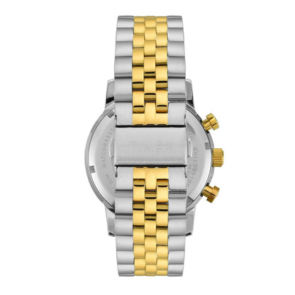 Two-tone silver and gold watch on a white background