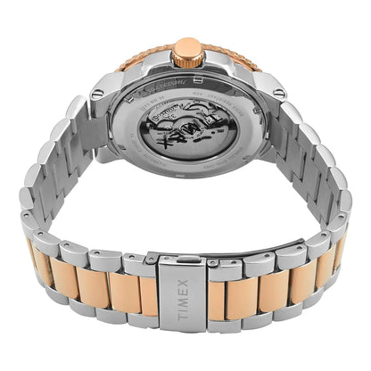 Timex watch with two-tone band on a white background