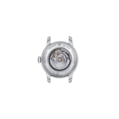 Silver Tissot watch on a white background