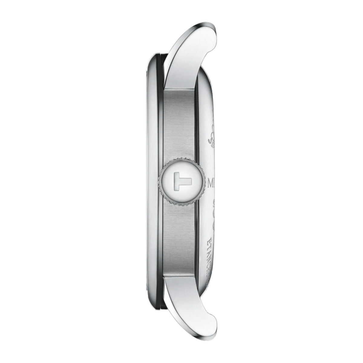 Silver watch strap on a white background