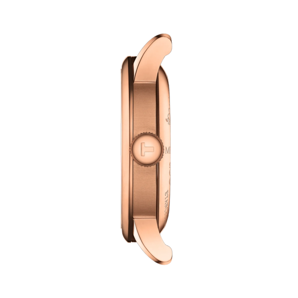 Rose gold smartwatch on a white background